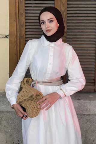 Slub Cotton Dress White - 1