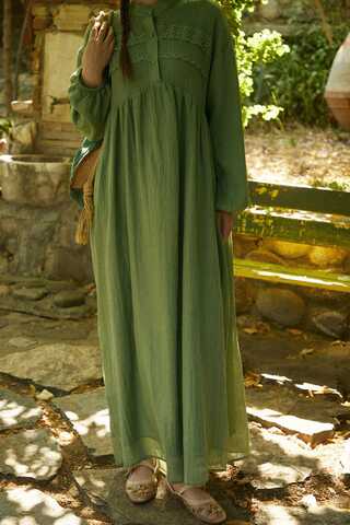 Soft Green Lace Yoke Dress - 1