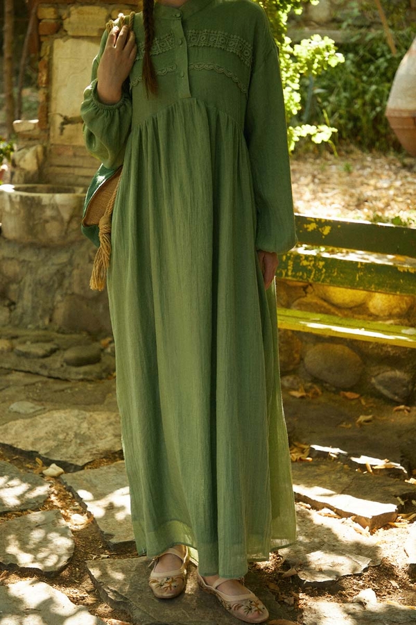 Soft Green Lace Yoke Dress