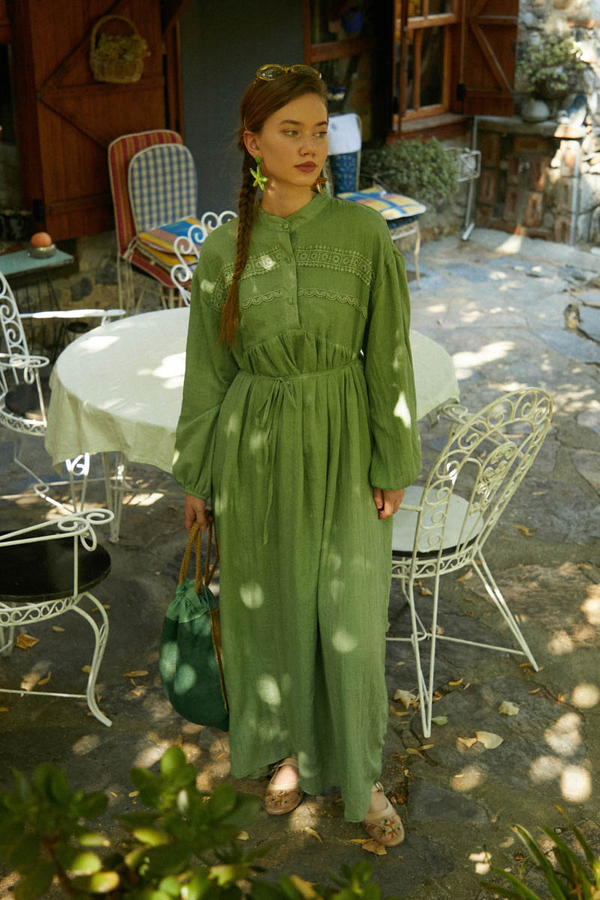 Soft Green Lace Yoke Dress - 6