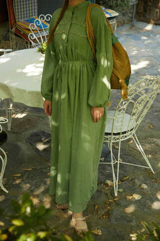 Soft Green Lace Yoke Dress - 7