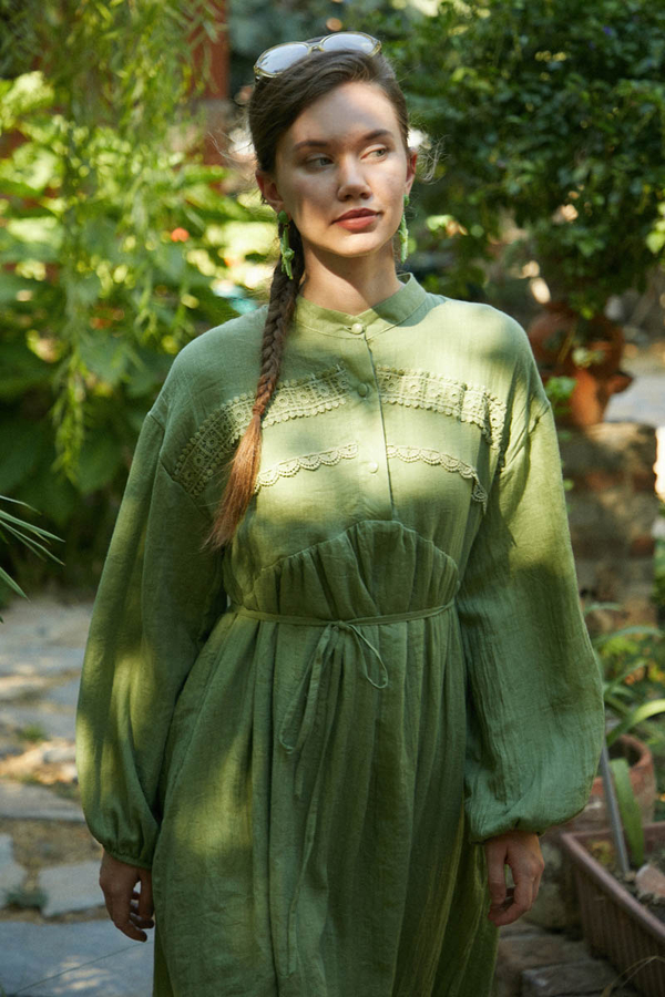 Soft Green Lace Yoke Dress - 9