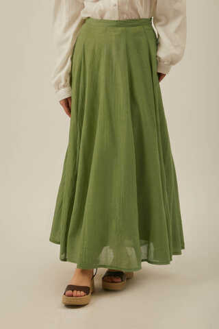 Soft Green Relaxed Skirt with Stitch Details - 11