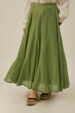 Soft Green Relaxed Skirt with Stitch Details - 12