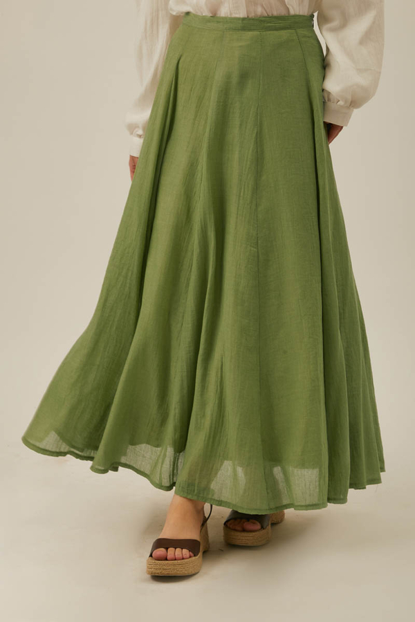 Soft Green Relaxed Skirt with Stitch Details - 12