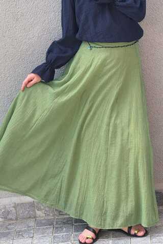 Soft Green Relaxed Skirt with Stitch Details - 5