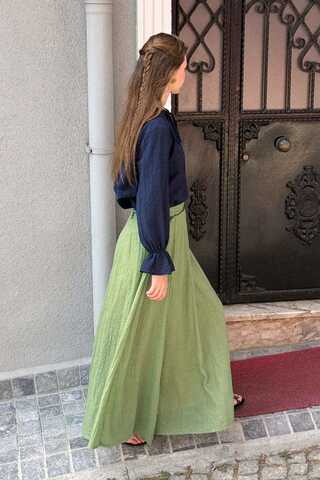 Soft Green Relaxed Skirt with Stitch Details - 7