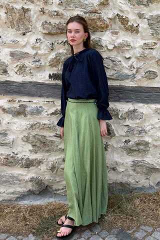 Soft Green Relaxed Skirt with Stitch Details - 2