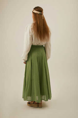 Soft Green Relaxed Skirt with Stitch Details - 14