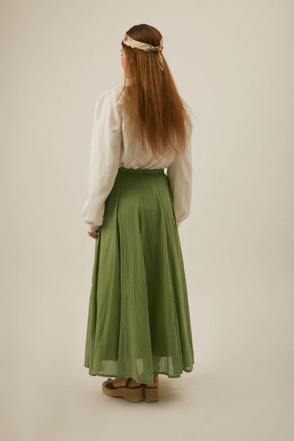Soft Green Relaxed Skirt with Stitch Details - 14