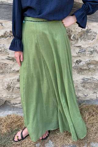 Soft Green Relaxed Skirt with Stitch Details - 9
