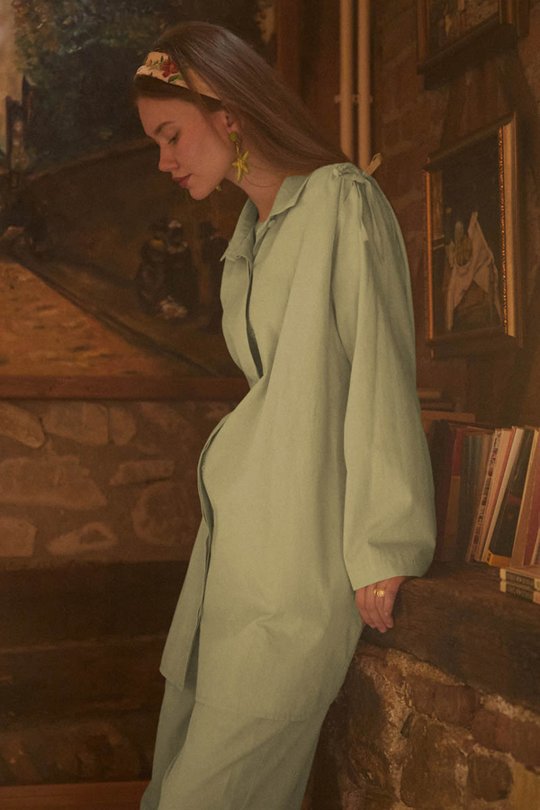 Soft Green Trouser Set with Gathered Shoulder Detail - 3