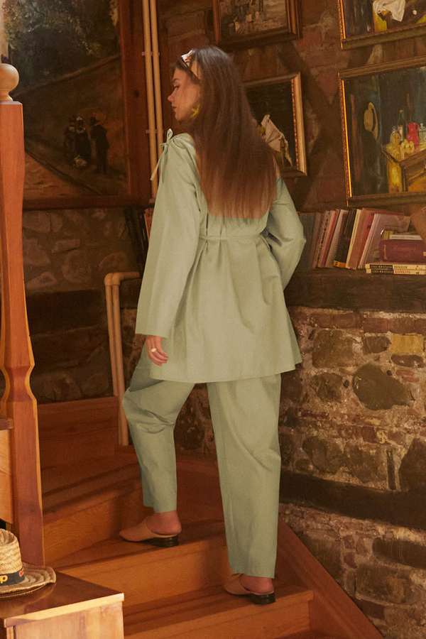 Soft Green Trouser Set with Gathered Shoulder Detail - 8