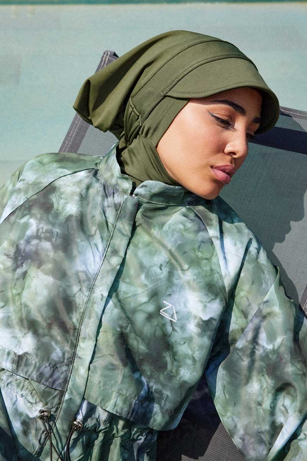 Soyut Desenli Tesettür Mayo Haki - 3