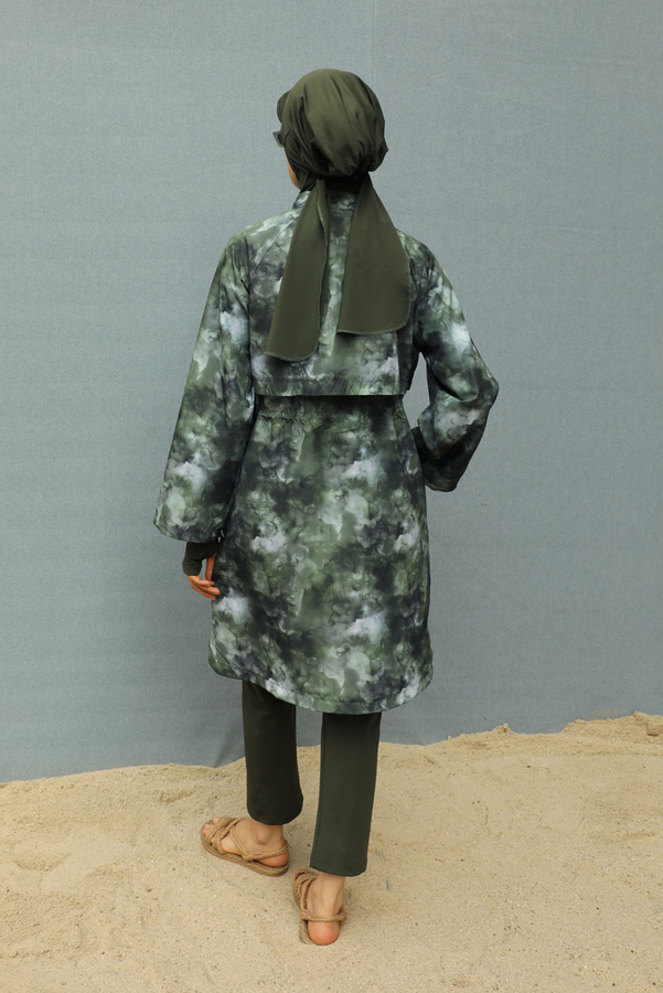 Soyut Desenli Tesettür Mayo Haki - 8