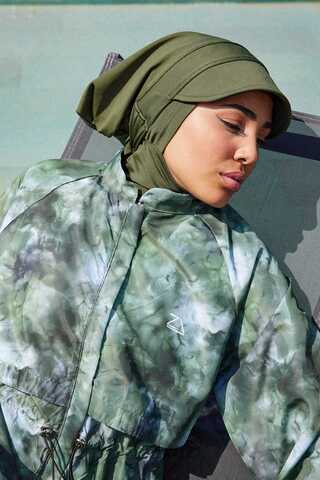 Soyut Desenli Tesettür Mayo Haki - 3