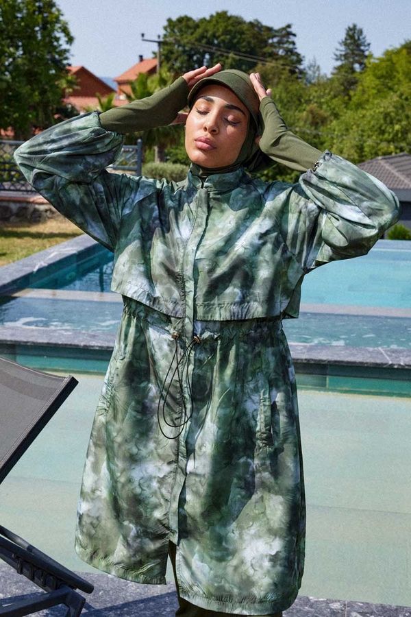 Soyut Desenli Tesettür Mayo Haki - 7