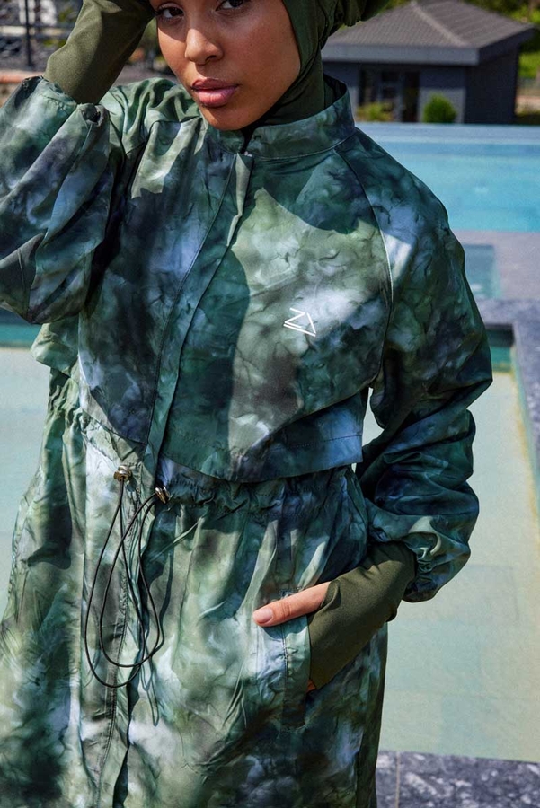 Soyut Desenli Tesettür Mayo Haki - 6