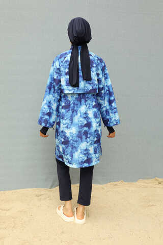 Soyut Desenli Tesettür Mayo Mavi - 9