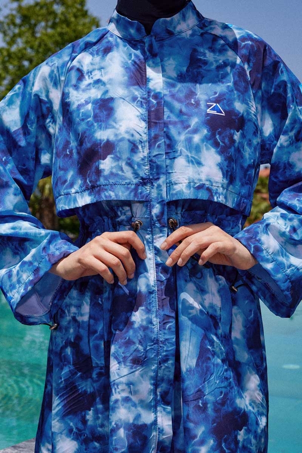 Soyut Desenli Tesettür Mayo Mavi - 4