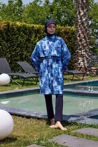 Soyut Desenli Tesettür Mayo Mavi - 2