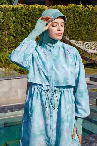 Soyut Desenli Tesettür Mayo Su Yeşili - 5