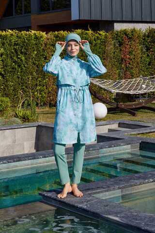 Soyut Desenli Tesettür Mayo Su Yeşili - 2