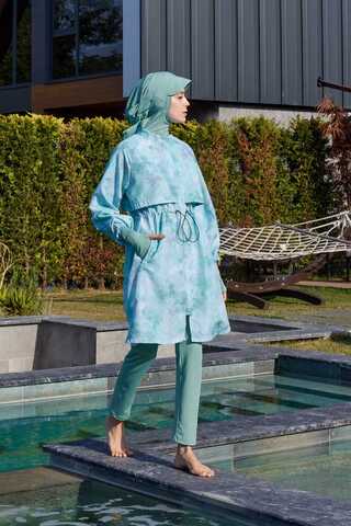 Soyut Desenli Tesettür Mayo Su Yeşili - 4