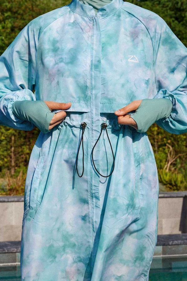 Soyut Desenli Tesettür Mayo Su Yeşili