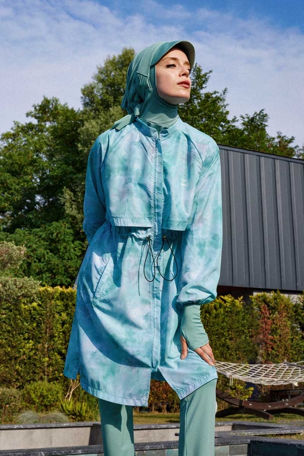 Soyut Desenli Tesettür Mayo Su Yeşili - 3