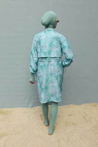 Soyut Desenli Tesettür Mayo Su Yeşili - 6