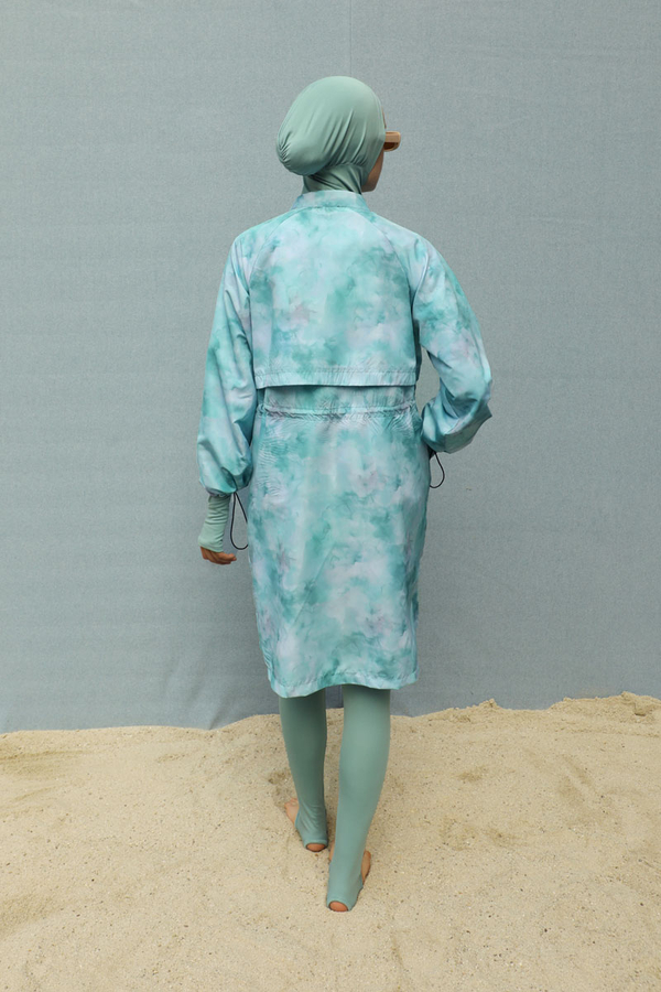 Soyut Desenli Tesettür Mayo Su Yeşili - 6