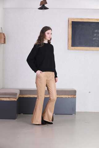 Spanish Leg Leather Trousers Beige - 2