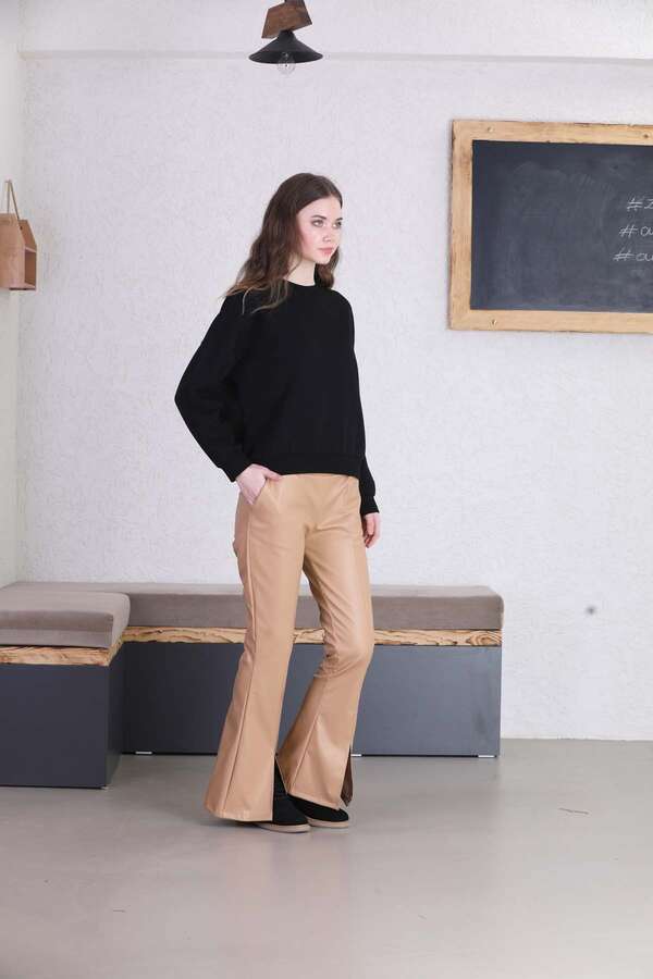 Spanish Leg Leather Trousers Beige - 2