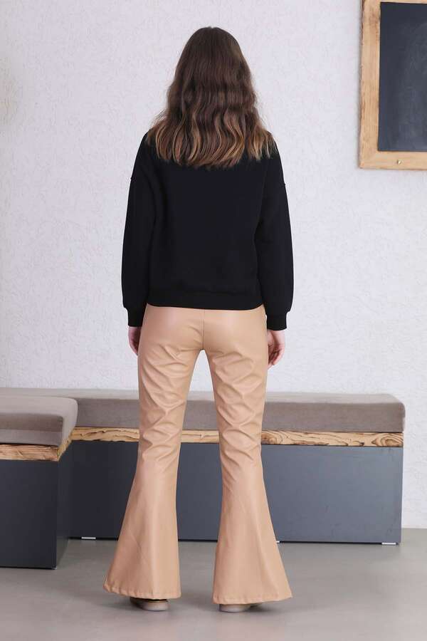 Spanish Leg Leather Trousers Beige - 5
