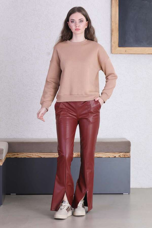 Spanish Leg Leather Trousers Burgundy 