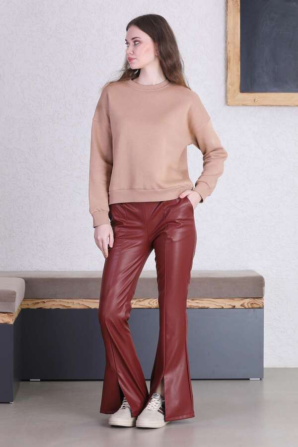 Spanish Leg Leather Trousers Burgundy - 2