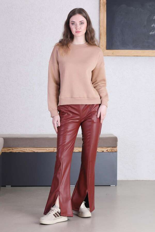 Spanish Leg Leather Trousers Burgundy - 3