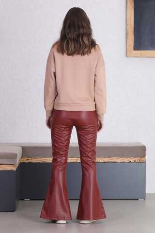 Spanish Leg Leather Trousers Burgundy - 4