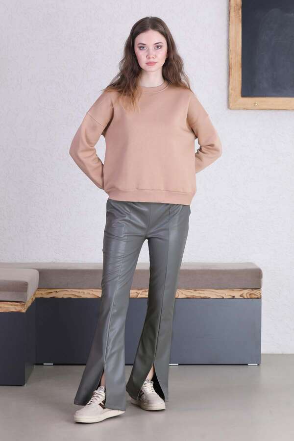 Spanish Leg Leather Trousers Gray 