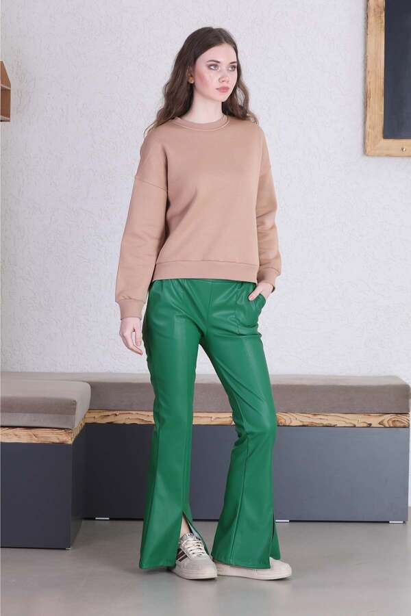 Spanish Leg Leather Trousers Green - 2