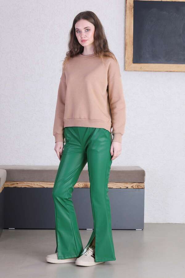 Spanish Leg Leather Trousers Green - 5