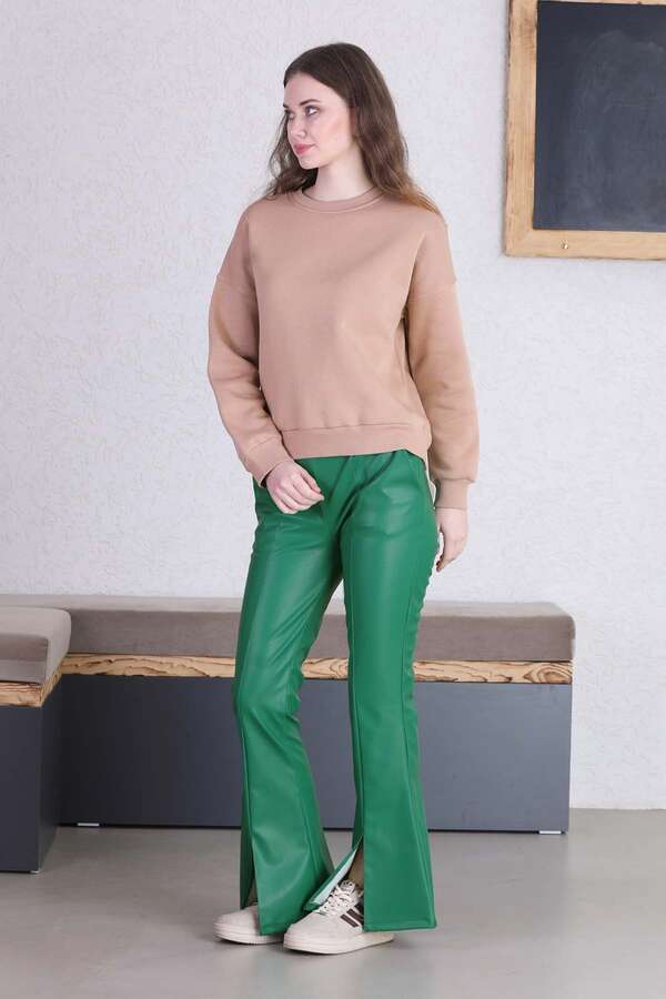 Spanish Leg Leather Trousers Green - 3
