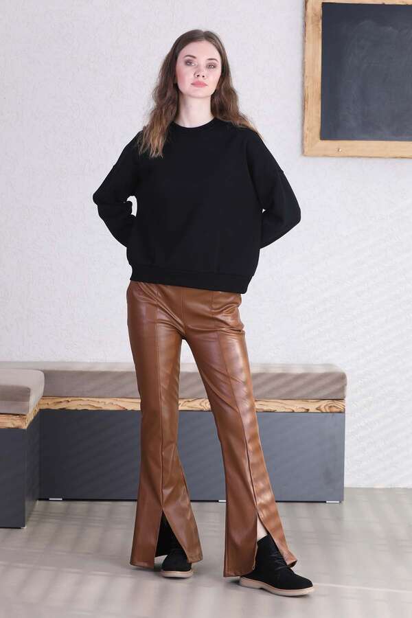 Spanish Leg Leather Trousers Tan - 3