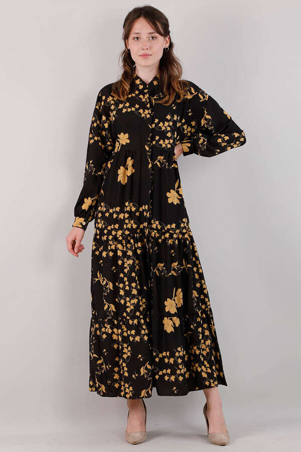 Spring Patterned Dress Black - 1