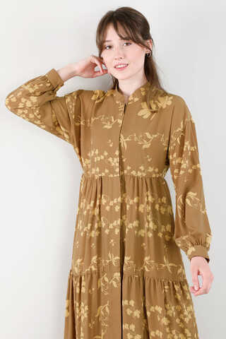 Spring Patterned Dress dark mustard - 2
