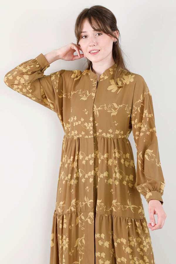 Spring Patterned Dress dark mustard - 2