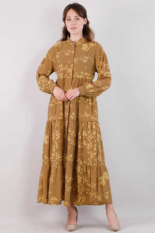 Spring Patterned Dress dark mustard - 1