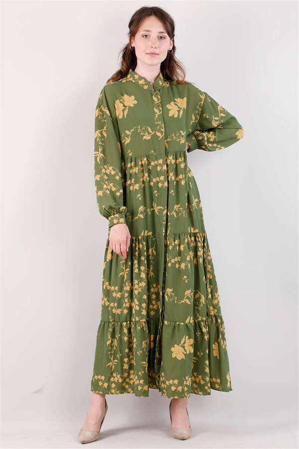 Spring Patterned Dress Green - 1