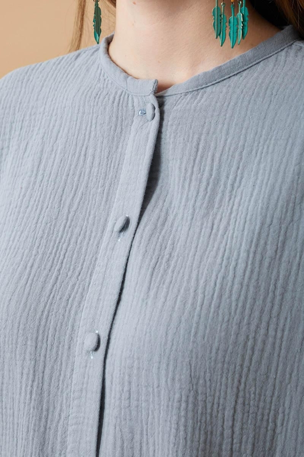 Stand Collar Muslin Shirt Baby Blue - 3